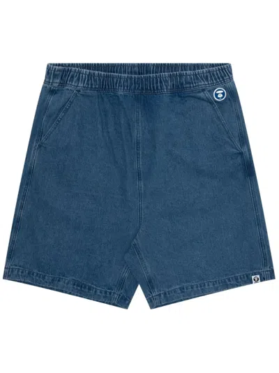 Aape By A Bathing Ape Logo-embossed Denim Shorts In Blue