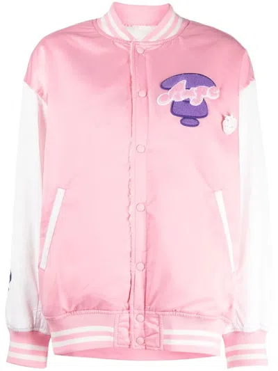 Aape By A Bathing Ape Logo-embroidered Baseball Jacket In Pink