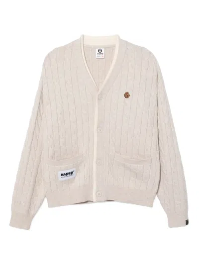Aape By A Bathing Ape Logo-embroidered Cardigan In Neutral