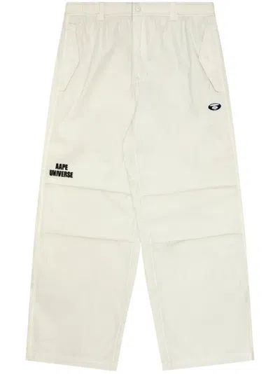 Aape By A Bathing Ape Logo-embroidered Elasticated-waist Trousers In White