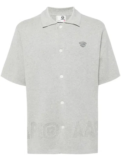 Aape By A Bathing Ape Gestricktes Hemd Mit Logo-stickerei In Grau