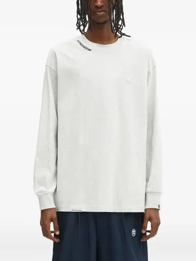 Aape By A Bathing Ape Logo-embroidered Sleeve-print Long-sleeve T-shirt In White