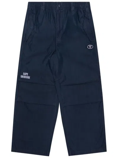 Aape By A Bathing Ape Logo-embroidered Straight-leg Cargo Trousers In Blue