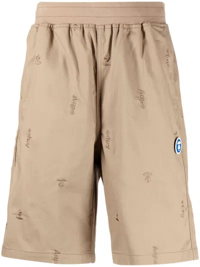 Aape By A Bathing Ape Logo-embroidered Straight-leg Shorts In Brown