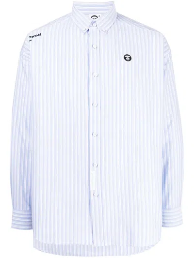 Aape By A Bathing Ape Logo-embroidered Striped Shirt In Blue