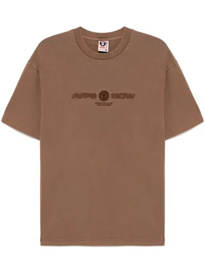 Aape By A Bathing Ape Logo Embroidered T-shirt In Brown