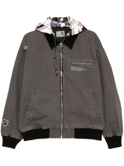 Aape By A Bathing Ape Logo-graffiti-print Hooded Jacket In Neutrals
