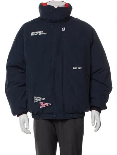 Pre-owned Aape By A Bathing Ape Logo Graphic Print Parka In Blue