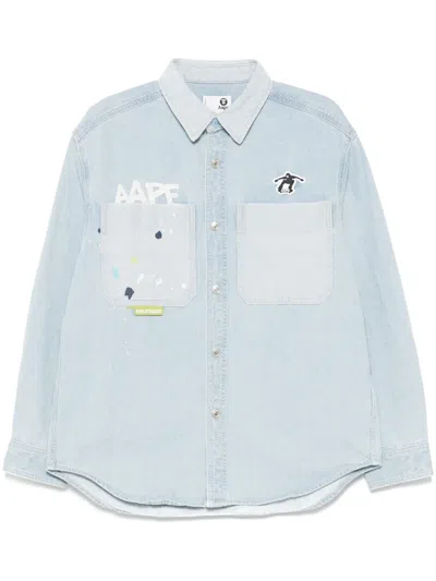 Aape By A Bathing Ape Logo Long-sleeves Shirt In Blue