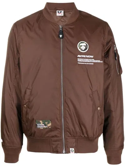 Aape By A Bathing Ape Logo-patch Bomber-jacket In Brown