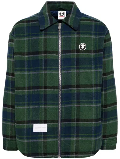 Aape By A Bathing Ape Logo-patch Check-pattern Jacket In Gra