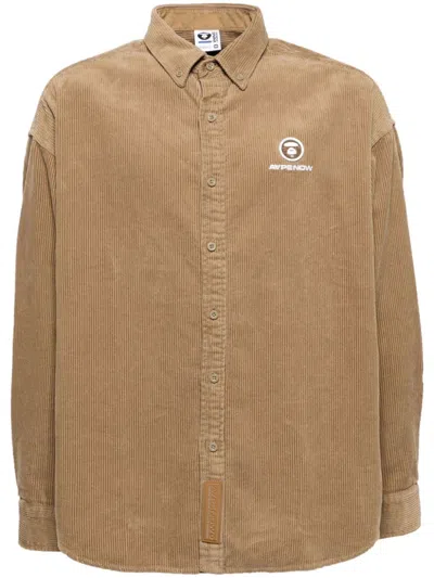 Aape By A Bathing Ape Logo-patch Corduroy Shirt In Brown