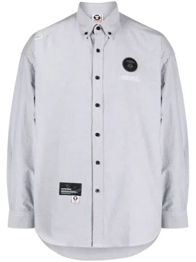 Aape By A Bathing Ape Logo-patch Cotton Shirt In Grey