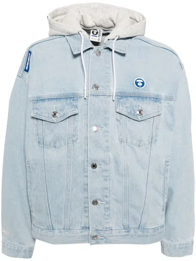 Aape By A Bathing Ape Logo-patch Hooded Jacket In Bll Light Blue