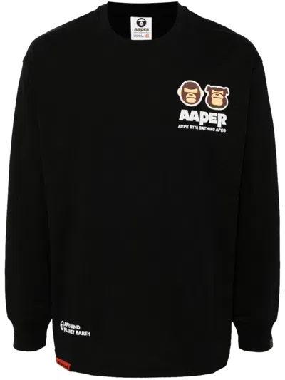 Aape By A Bathing Ape Logo-patch Long-sleeved T-shirt In 黑色