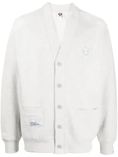Aape By A Bathing Ape Logo-patch Mélange-effect Jersey Cardigan In Grey