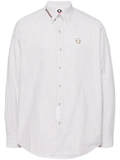 Aape By A Bathing Ape Logo-patch Striped Shirt In Neutrals