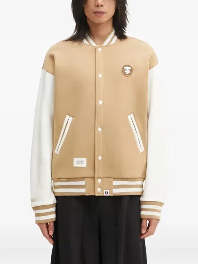 Aape By A Bathing Ape Logo-patch Striped-trim Bomber Jacket In Brown
