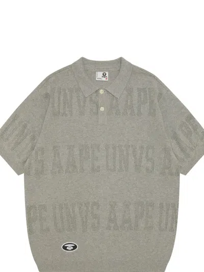 Aape By A Bathing Ape Logo-perforated Polo Shirt In Grey