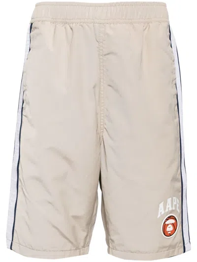 Aape By A Bathing Ape Logo-print Cotton Shorts In Neutrals