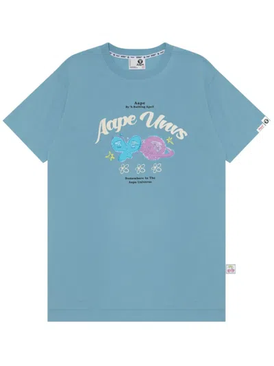 Aape By A Bathing Ape Logo-print Cotton T-shirt In Blue