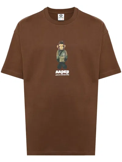 Aape By A Bathing Ape Logo-print Cotton T-shirt In Brown