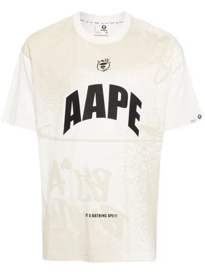 Aape By A Bathing Ape Logo Print Cotton T-shirt In White