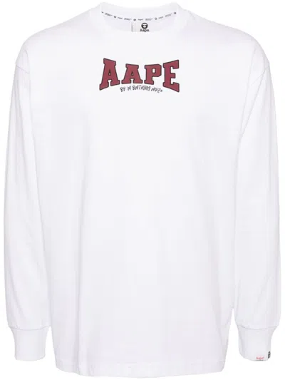 Aape By A Bathing Ape Logo-print Long-sleeved T-shirt In White