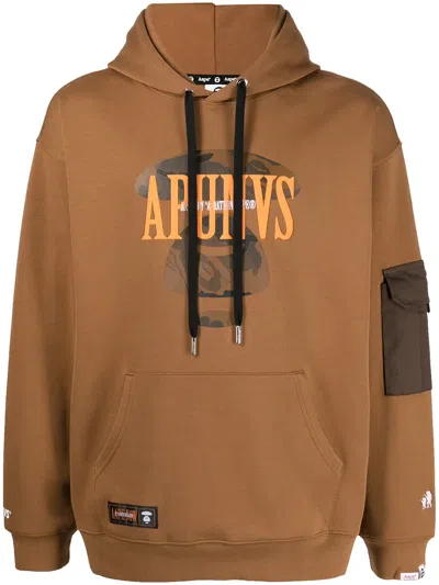 Aape By A Bathing Ape Logo-print Panelled Hoodie In Brown