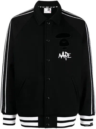 Aape By A Bathing Ape Logo-print Striped Bomber Jacket In Black