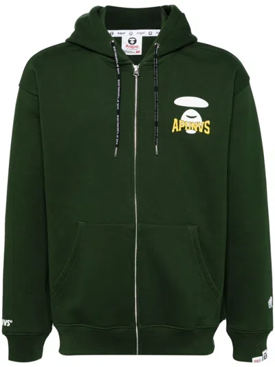 Aape By A Bathing Ape Logo-print Zip-up Hoodie In Grd Dark Green