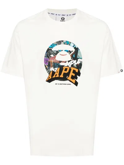 Aape By A Bathing Ape Logo-printed Cotton T-shirt In Neutrals