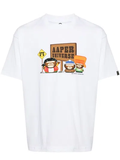 Aape By A Bathing Ape Logo-printed Cotton T-shirt In Whx White