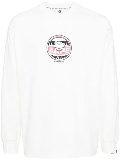 Aape By A Bathing Ape Logo-printed Long-sleeved T-shirt In Neutrals