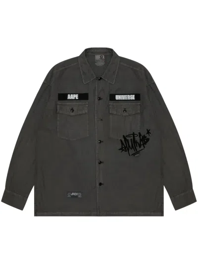 Aape By A Bathing Ape Logo-tape Cotton-blend Shirt In Black