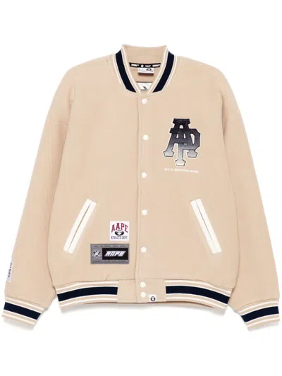 Aape By A Bathing Ape Logo Varsity Jacket In Neutrals