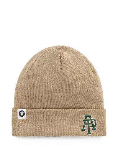 Aape By A Bathing Ape Logo-embroidered Beanie Hat In Neutral