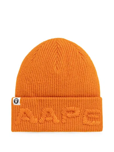 Aape By A Bathing Ape Logo-embroidered Beanie Hat In Orange
