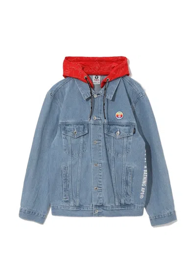 Aape By A Bathing Ape Logo-embroidered Hooded Denim Jacket In Blue