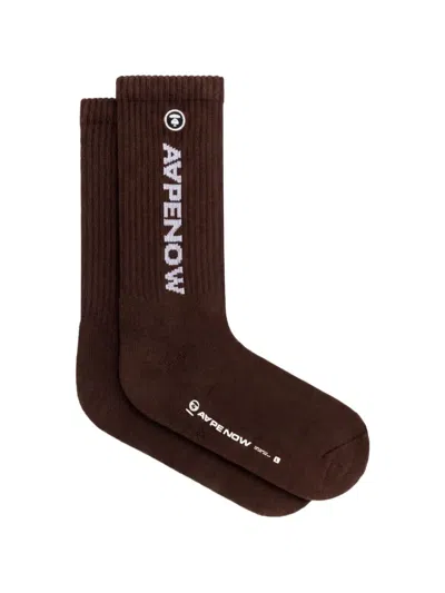 Aape By A Bathing Ape Logo-embroidered Ribbed Socks In Brown