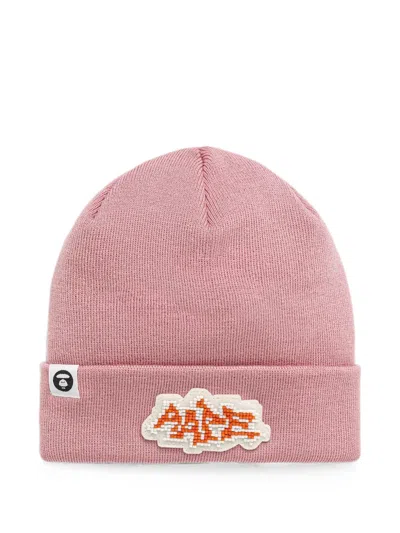Aape By A Bathing Ape Logo-patch Beanie Hat In Pink