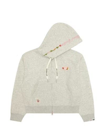 Aape By A Bathing Ape Logo-patch Floral-embroidered Hoodie In Gray
