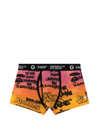 Aape By A Bathing Ape Logo-print Graffiti-effect Boxers In Multi