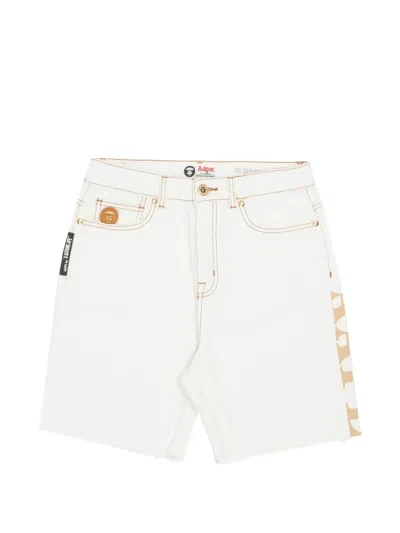Aape By A Bathing Ape Logo-print Raw-cut-hem Shorts In White
