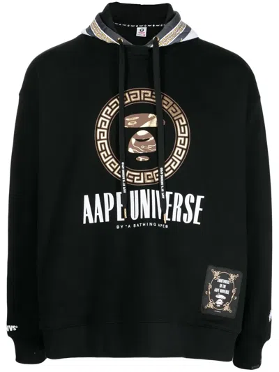 Aape By A Bathing Ape Metallic Logo-print Hoodie In Schwarz