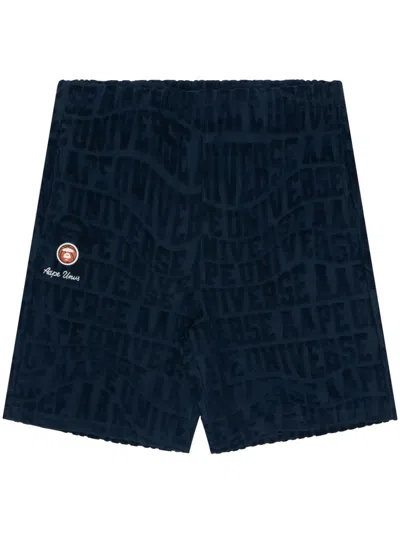 Aape By A Bathing Ape Logo-embossed Towelling-finish Shorts In Blue