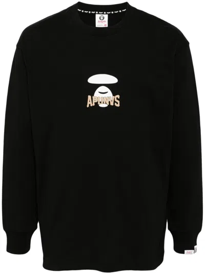 Aape By A Bathing Ape Moonface Basic Long Sleeve Tee In Black