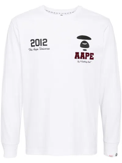 Aape By A Bathing Ape Moonface Basic Long Sleeve Tee In Whx White