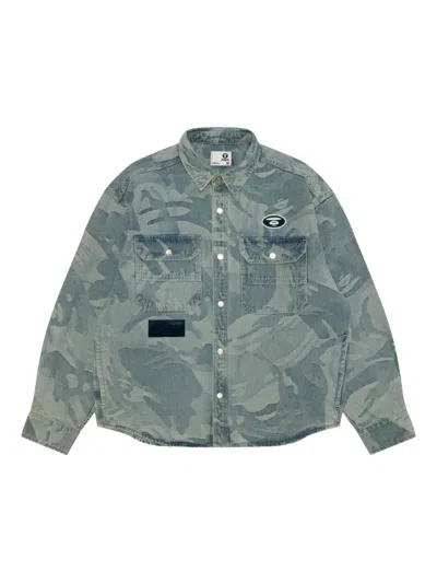Aape By A Bathing Ape Moonface Camouflage Patch Shirt In Blue