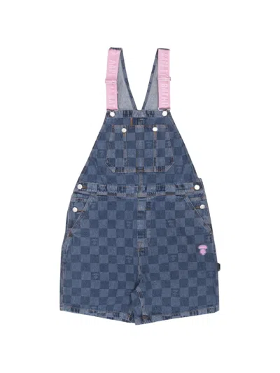 Aape By A Bathing Ape Moonface Check-print Suspender Shorts In Blue
